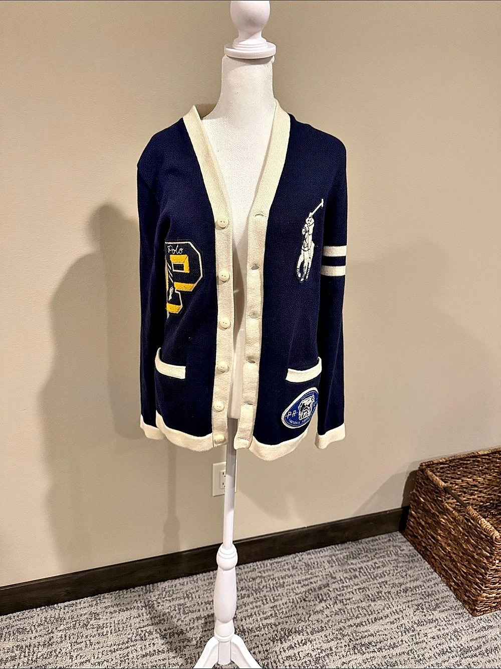 Polo Ralph Lauren Polo Bear Varsity Cardigan Blue & Cream small